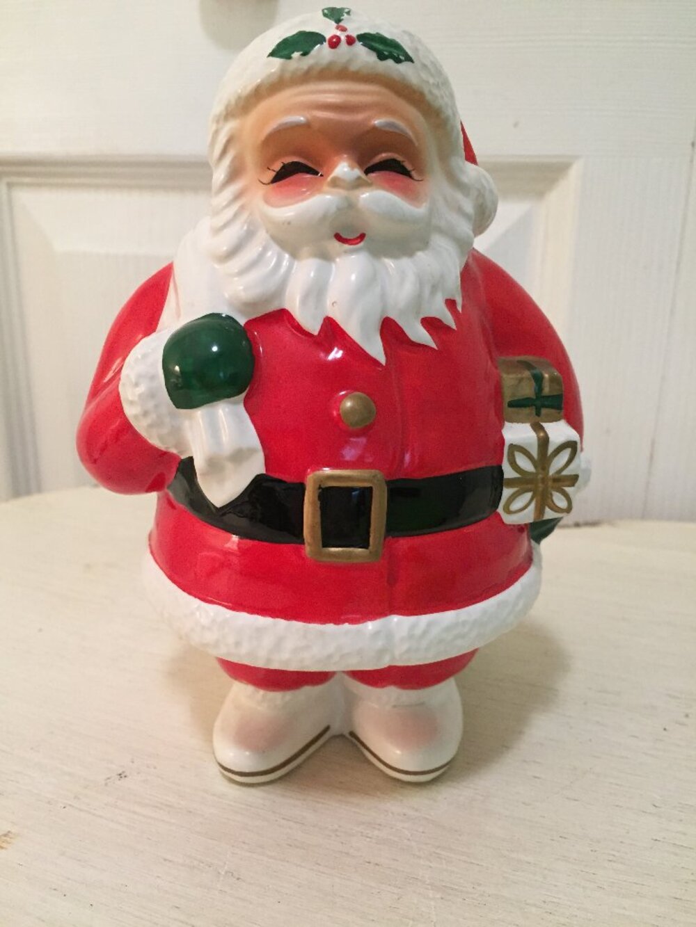 VTG Napco-SANTA CLAUS w/Toy Bag, Gifts, Jolly Planter Vase 6" Christmas Decor  T